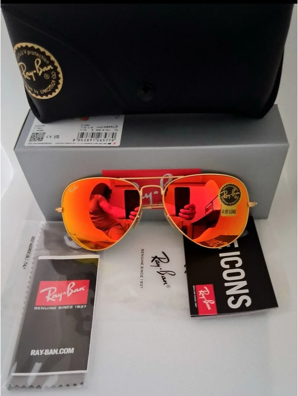 NEW Ray Ban RB3025 58mm Aviator Fire Orange Lens Gold Frame Sunglasses